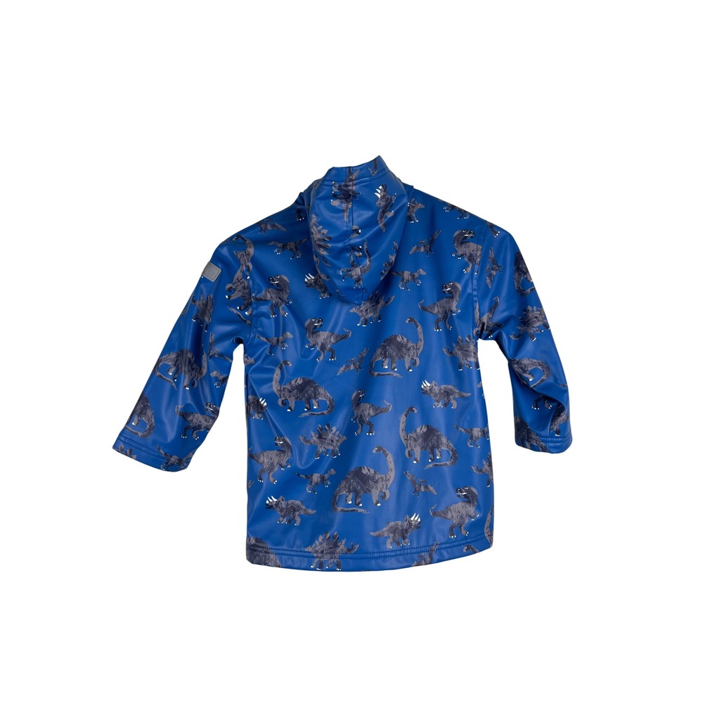 Hatley Kids Blue Dinosaur Print Hooded Rain Jacket Size 4 Waterproof Full Zip - Picture 4 of 14